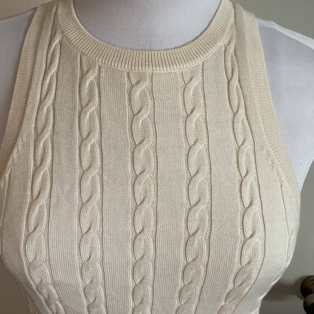Banana Republic 100% Merino Wool Cable Knit Halter Top Cream Beige Medium - Picture 3 of 6